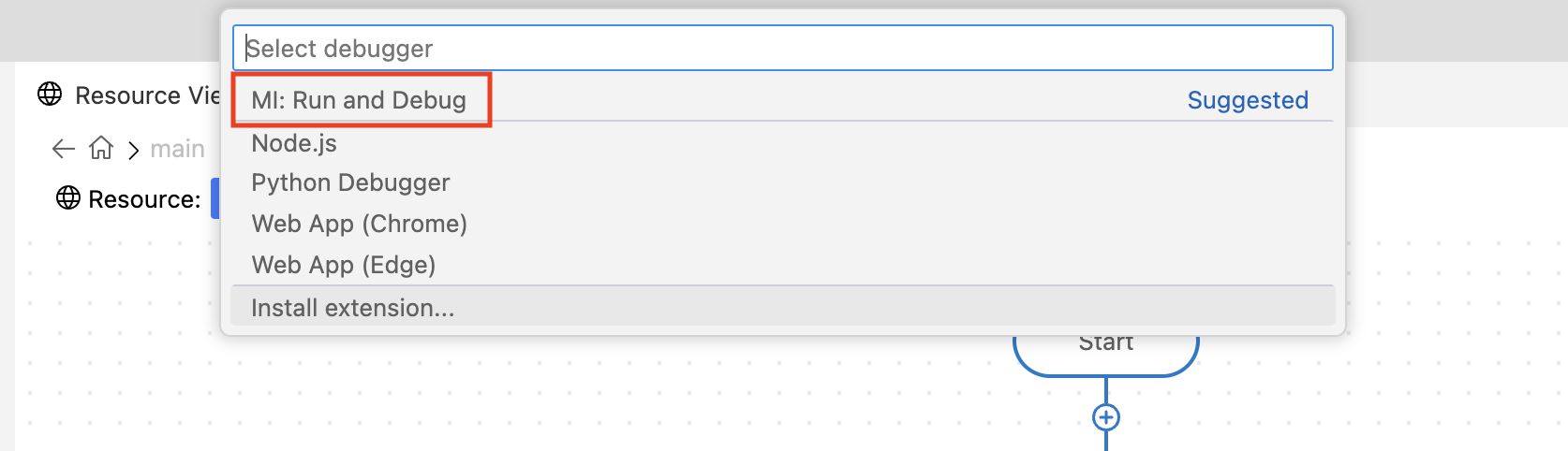 debugger selection