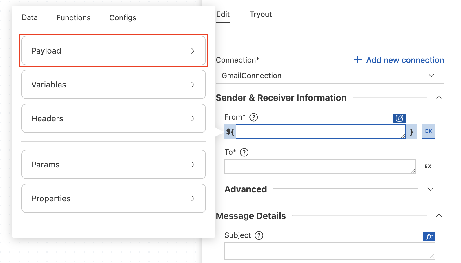 Adding the send parameters.