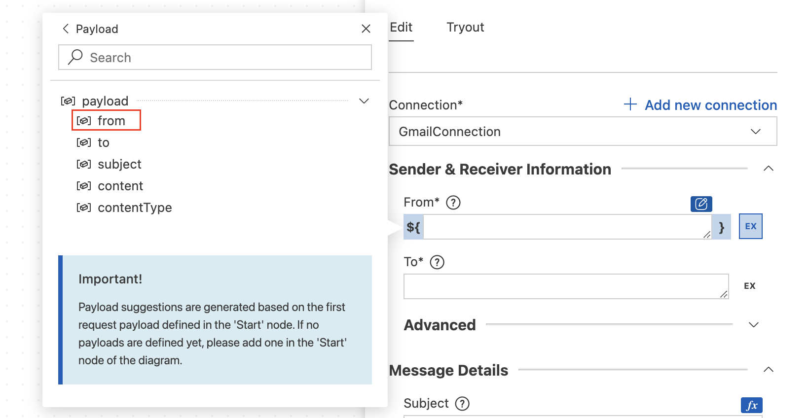 Adding the send parameters.