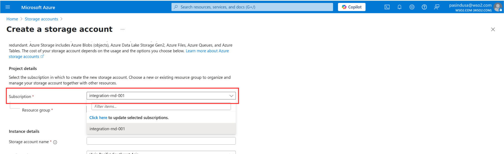 MS azure storage basic configurations