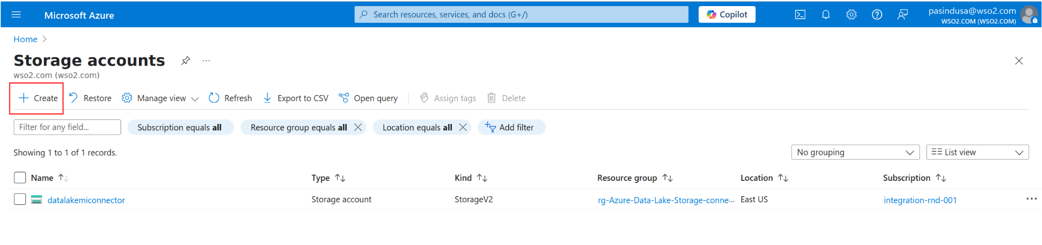 Select MS Azure storage account
