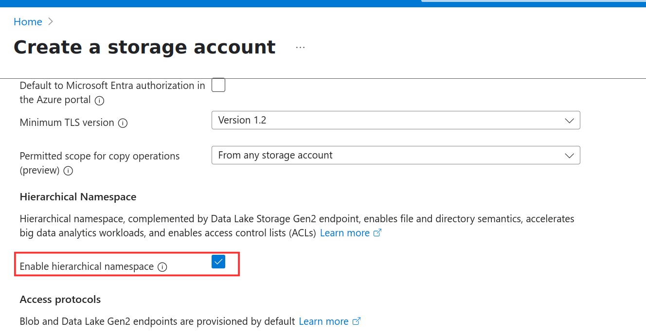 Enable hierarchical namespace