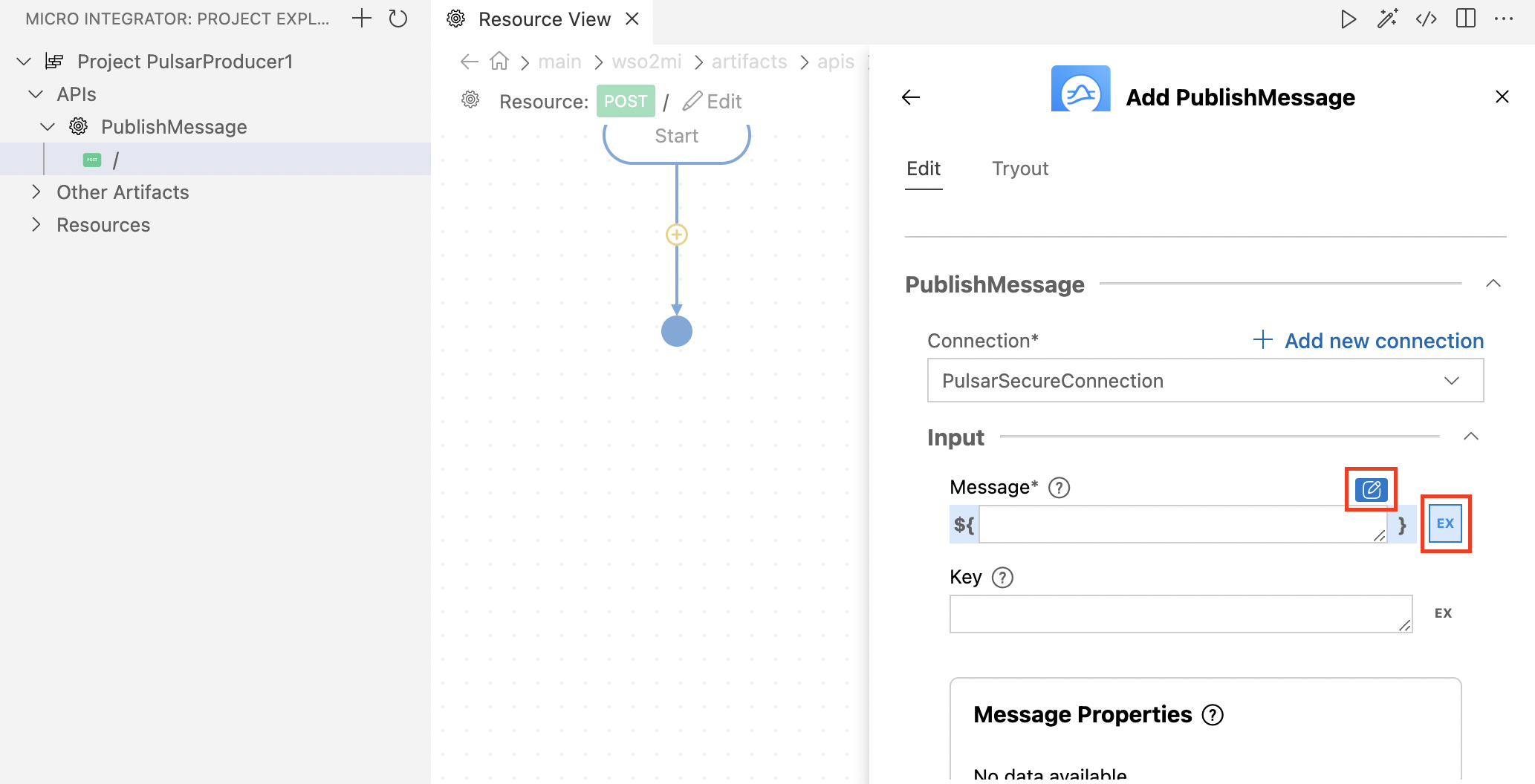 Configuring publishMessage operation.