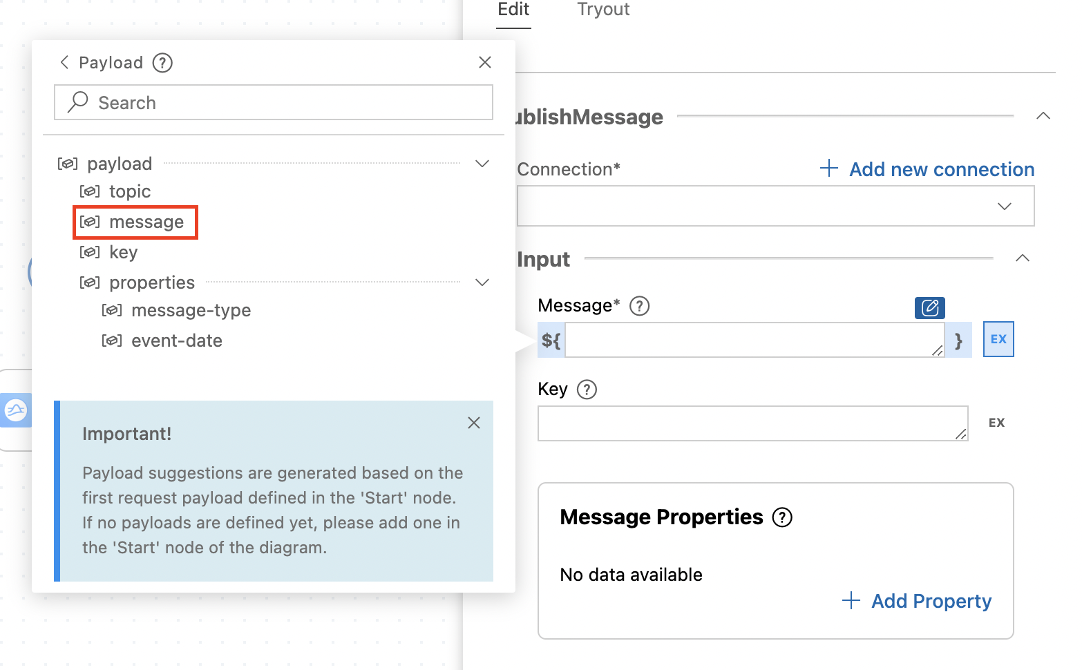 Configuring publishMessage operation.