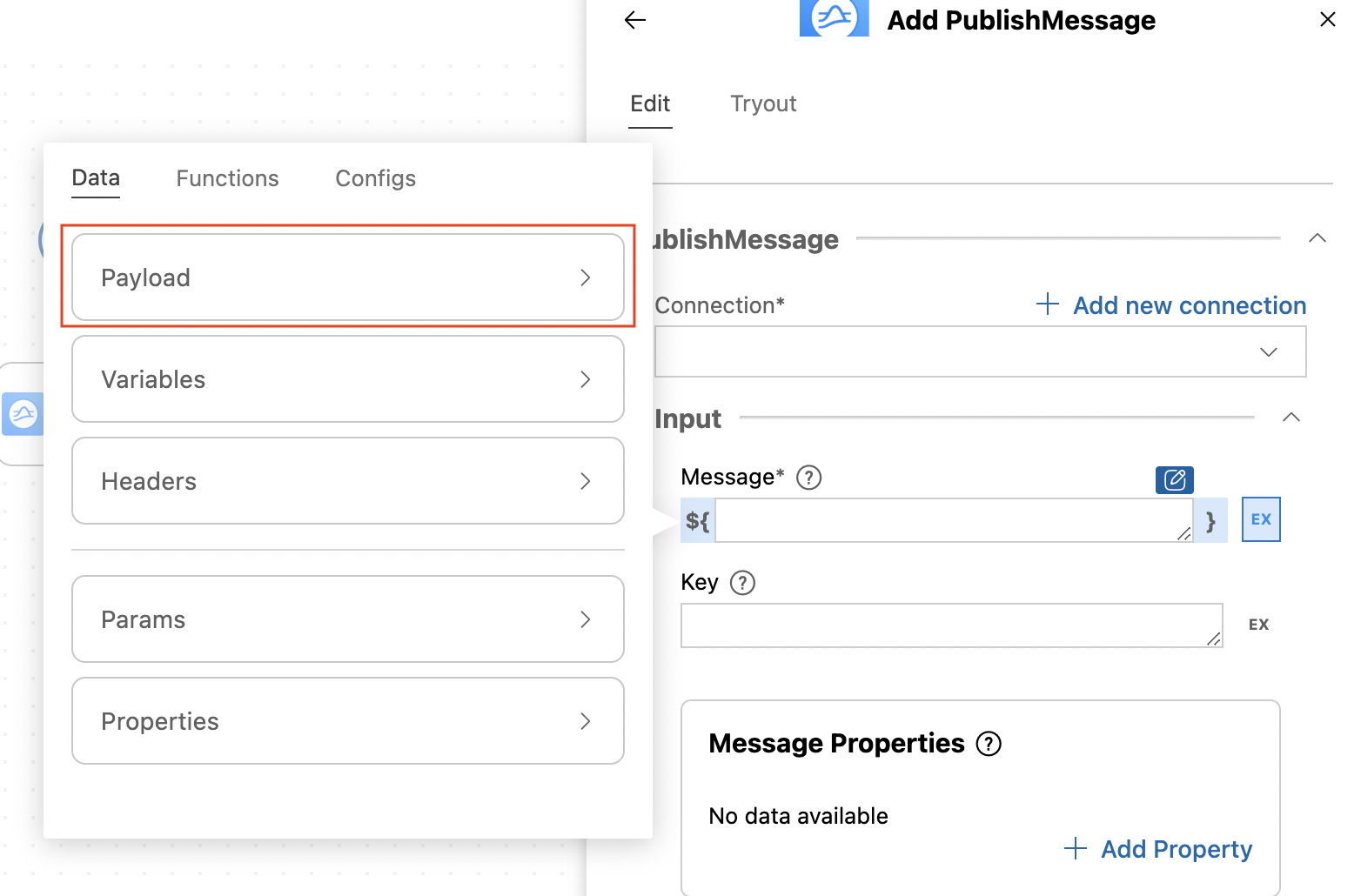 Configuring publishMessage operation.