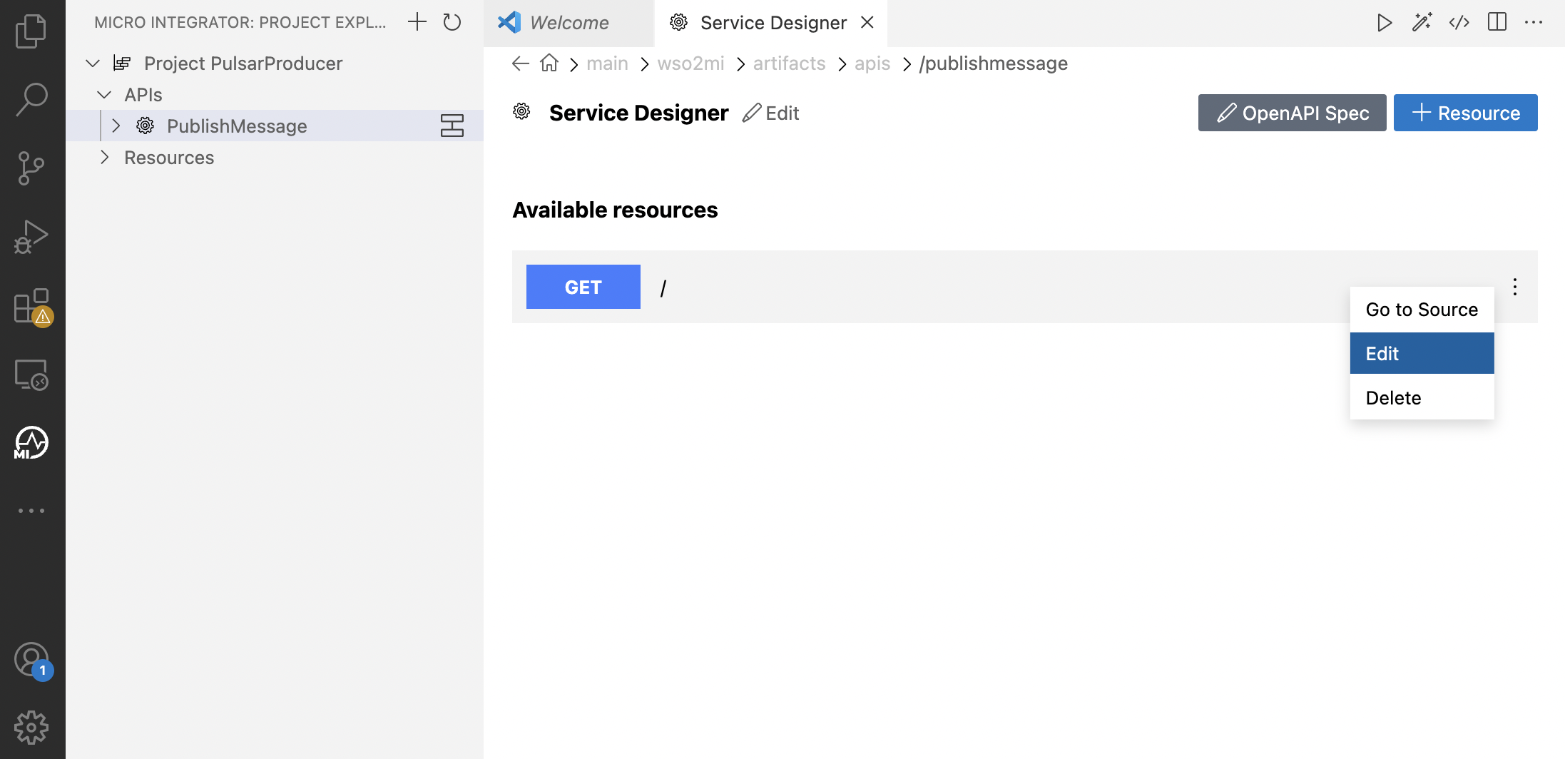 Adding the API resource step 1.