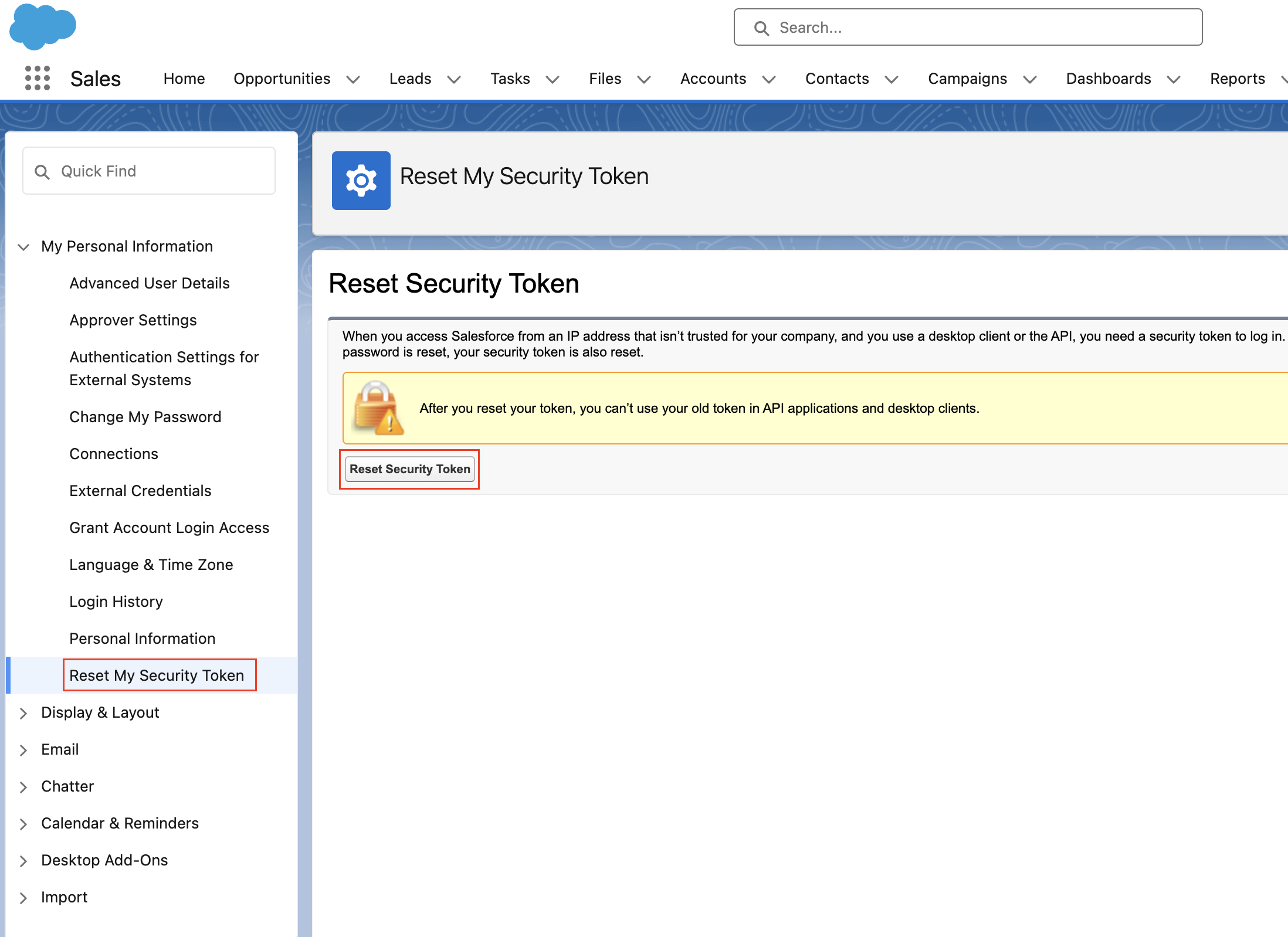 Reset Security Token