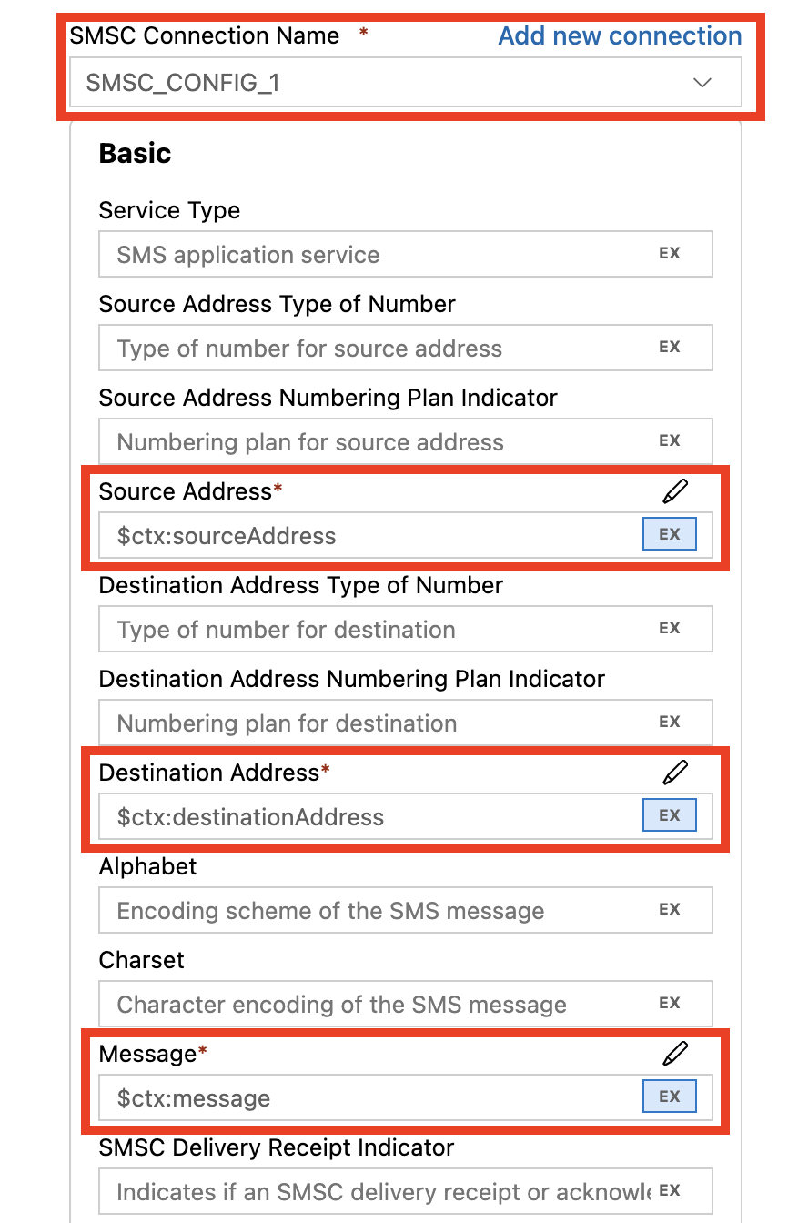 Select created SMSC connection